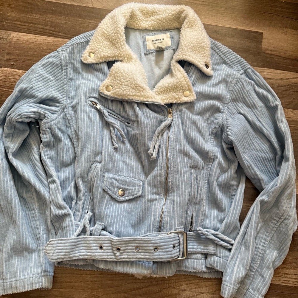 Forever 21 Light Blue Corduroy Teddy Jacket